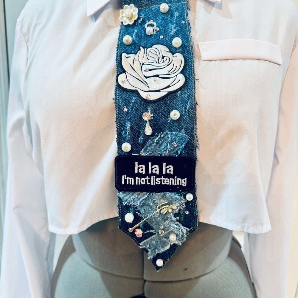 Denim Statement Tie Patch Necklace - Blue